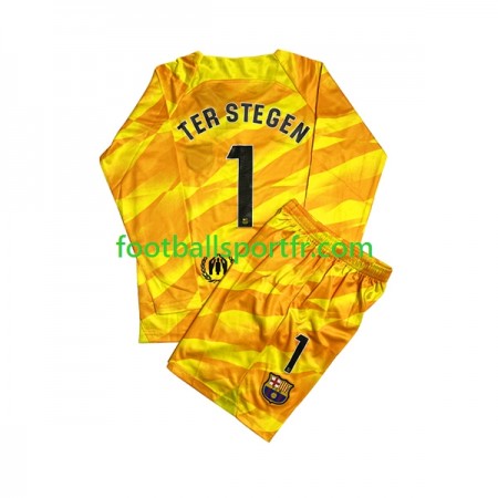 Tenue FC Barcelone Ter Stegen 1 Gardien Enfant Quatrième 2023-2024 Maillot de Foot ML